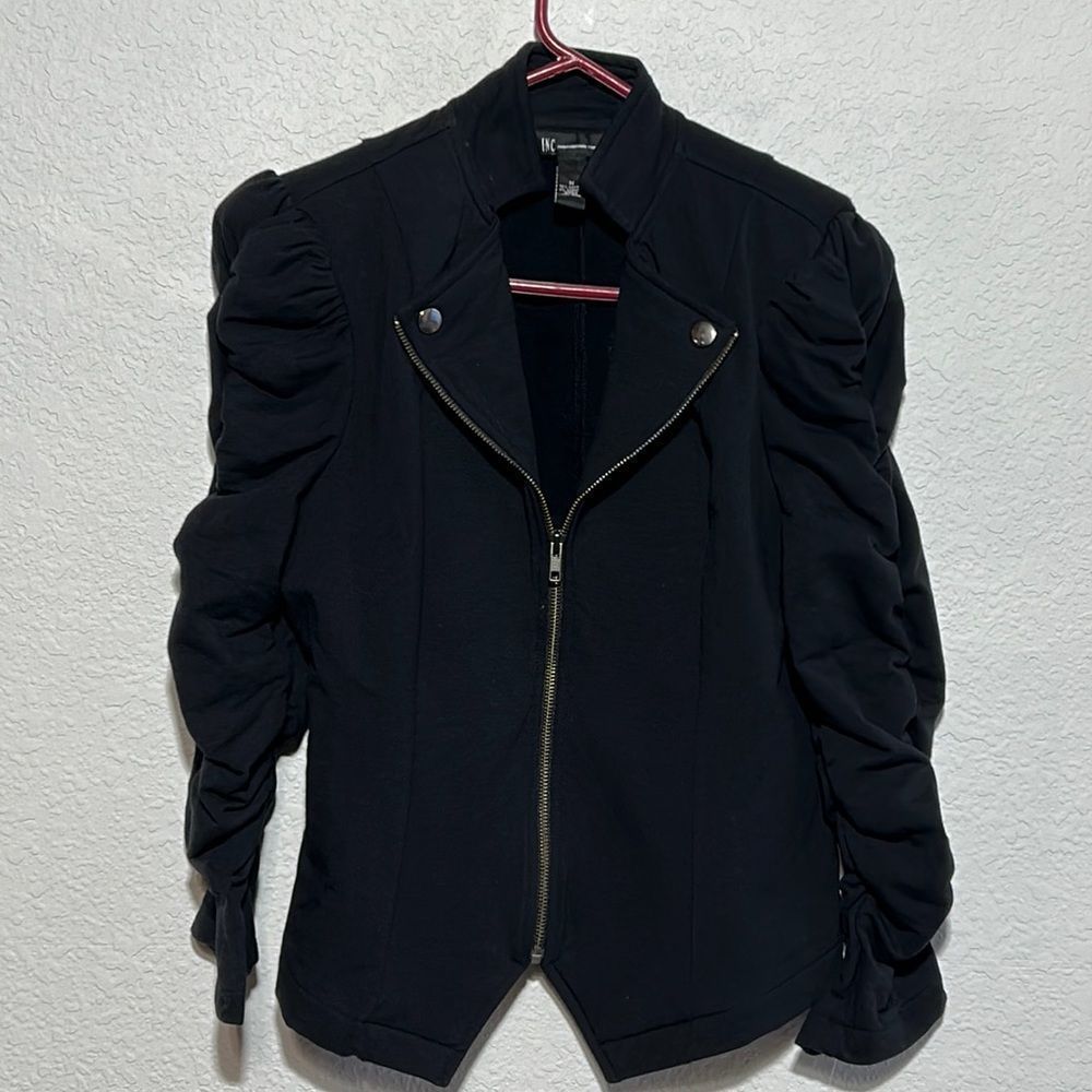 NWT INC International Concepts black zip up blazer jacket, size medium
